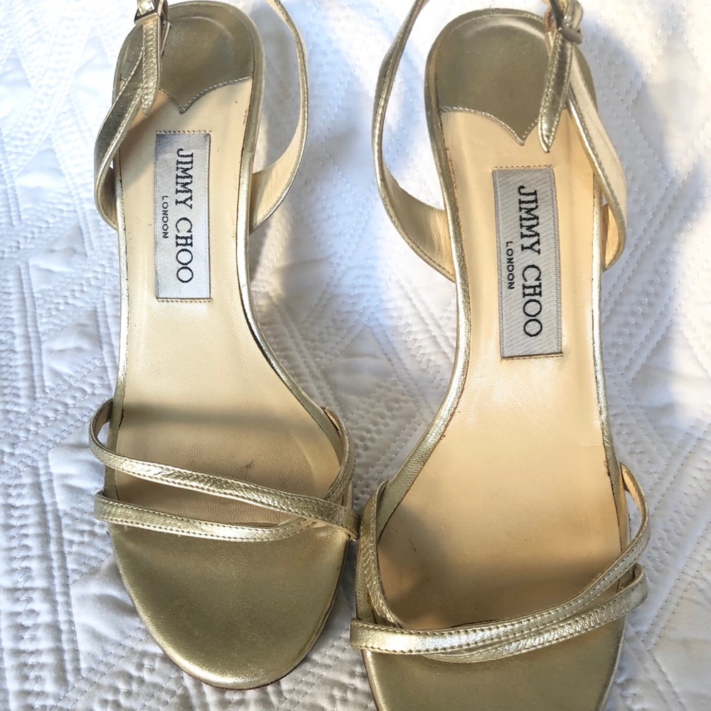 Jimmy Choo Metallic Gold Strappy Sandals 36.5